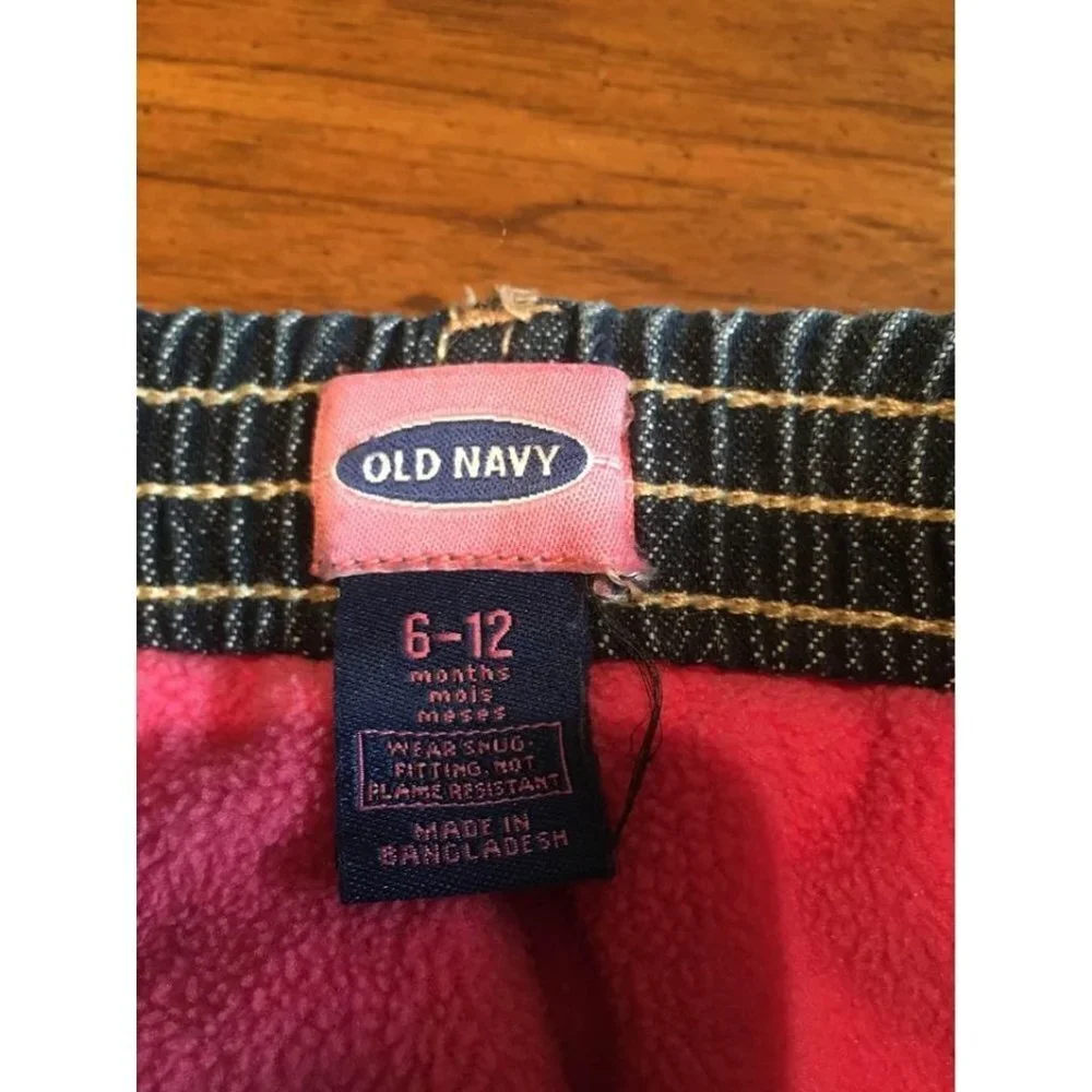 Old Navy Fleece Lined Denim Blue Jeans Winter Casual Baby Girls Size 6-12 Months